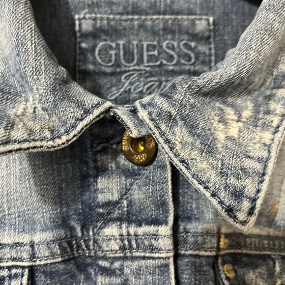Guess distressed denim jean jacket with gold paint speckles, GUC - Picture 3 of 6